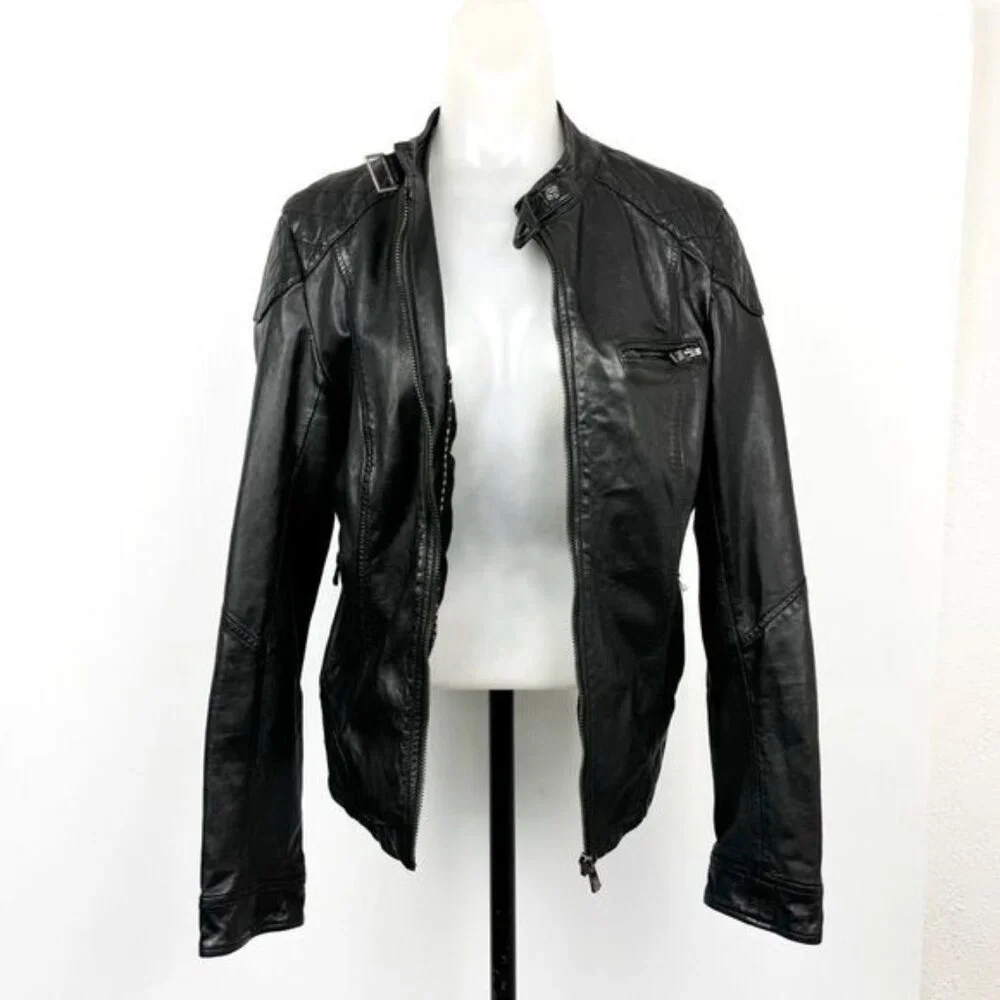 Bod & Christensen Diamond Quilted Shoulder Leather Moto Jacket Large - Picture 6 of 13